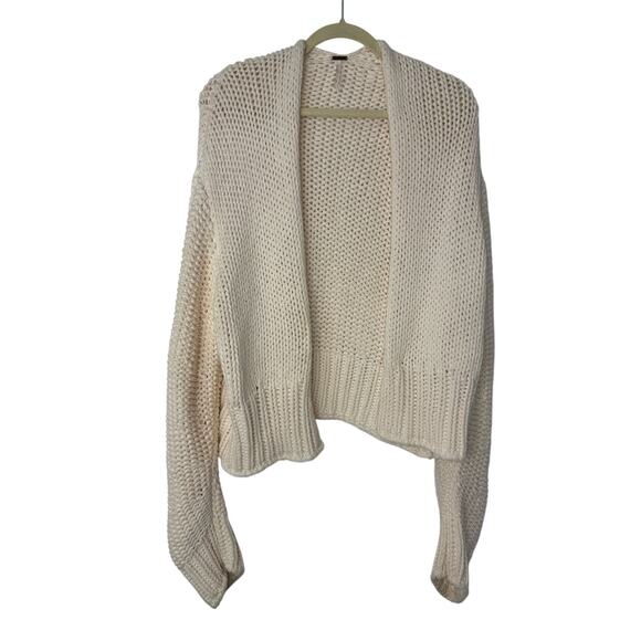 Free People Glow For It Chunky Knit Cardigan Cream L Oversized Cozy Boho - Picture 2 of 10